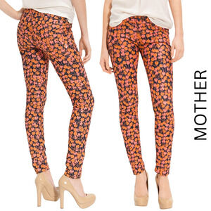 MOTHER The Looker NWT Cherry Pickin' Printed Low Rise Skinny Jeans Size 25